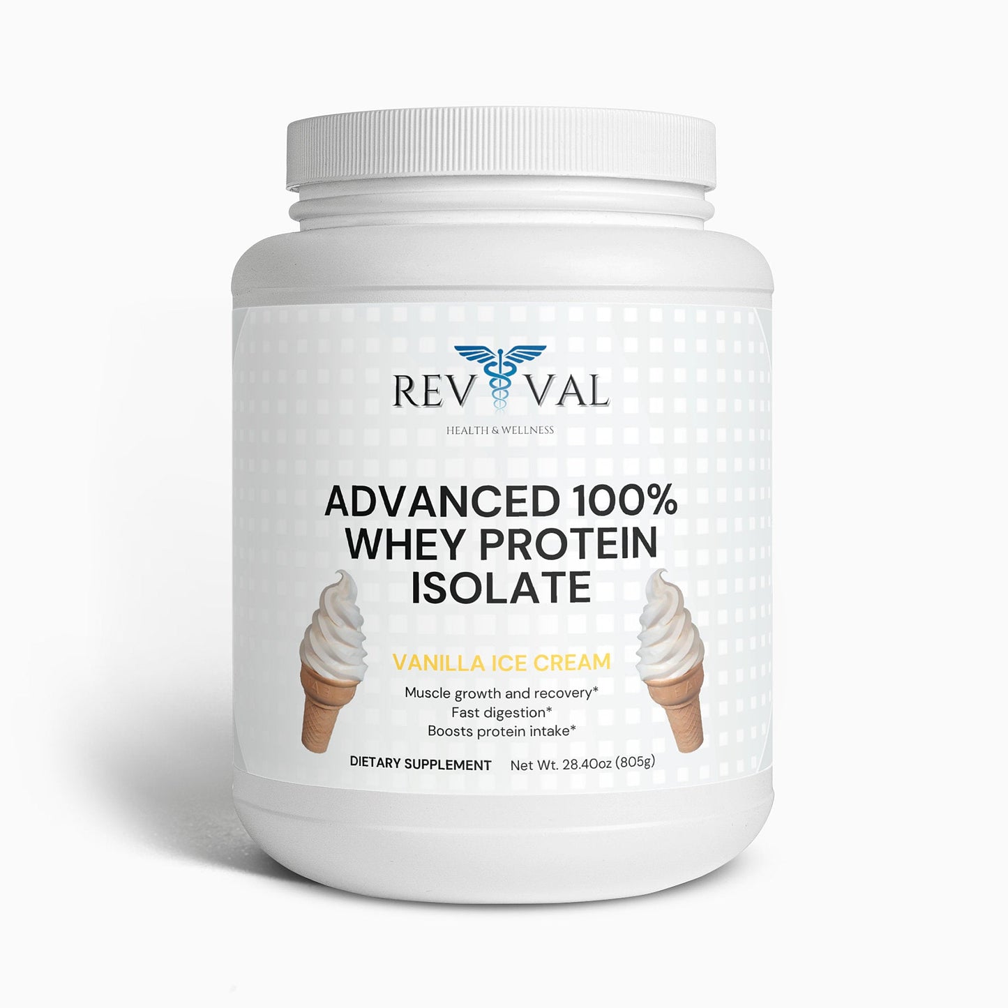 Advanced 100% Whey Protein Isolate (Vanilla), front bottle