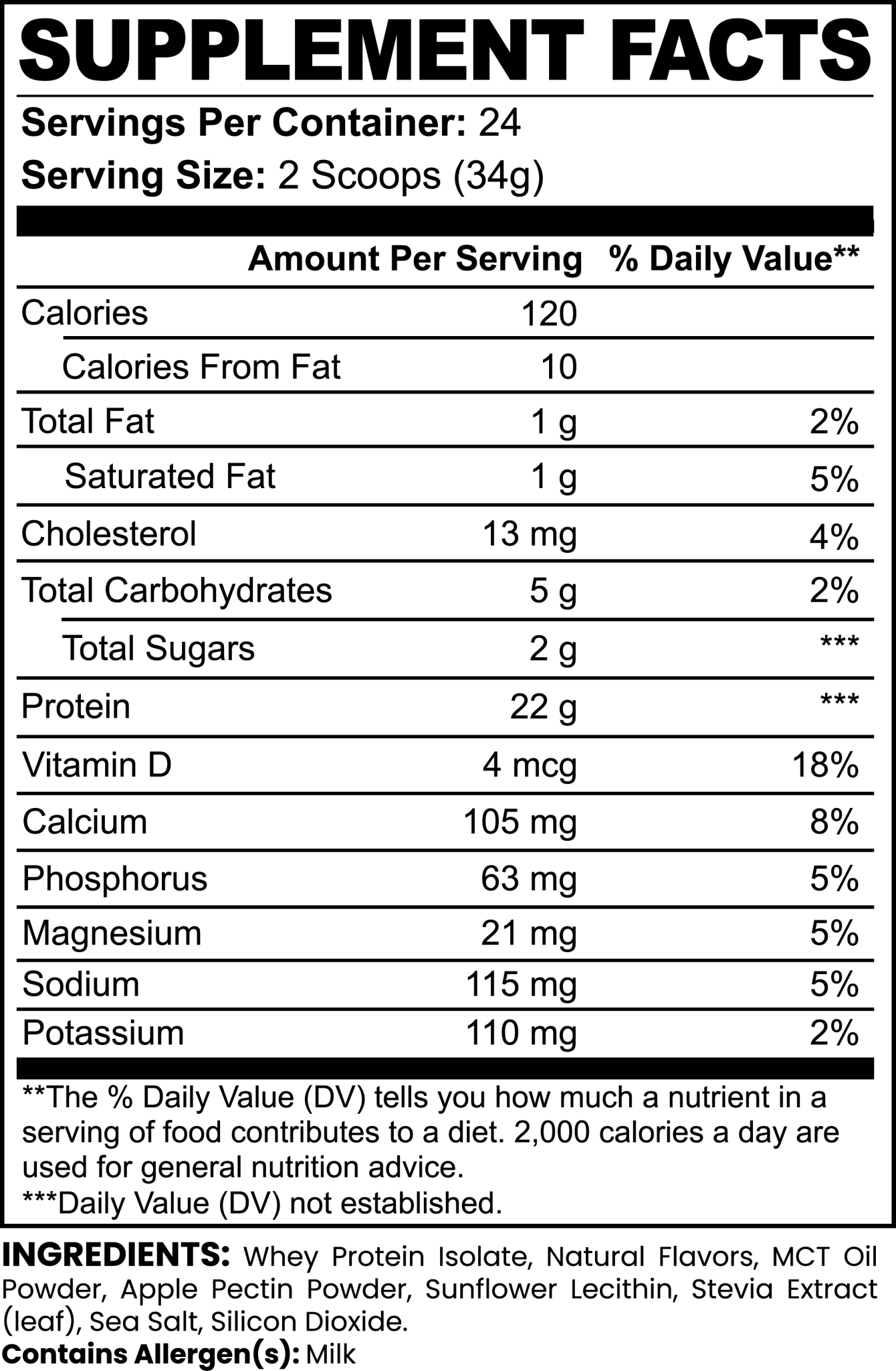 Advanced 100% Whey Protein Isolate (Vanilla), label