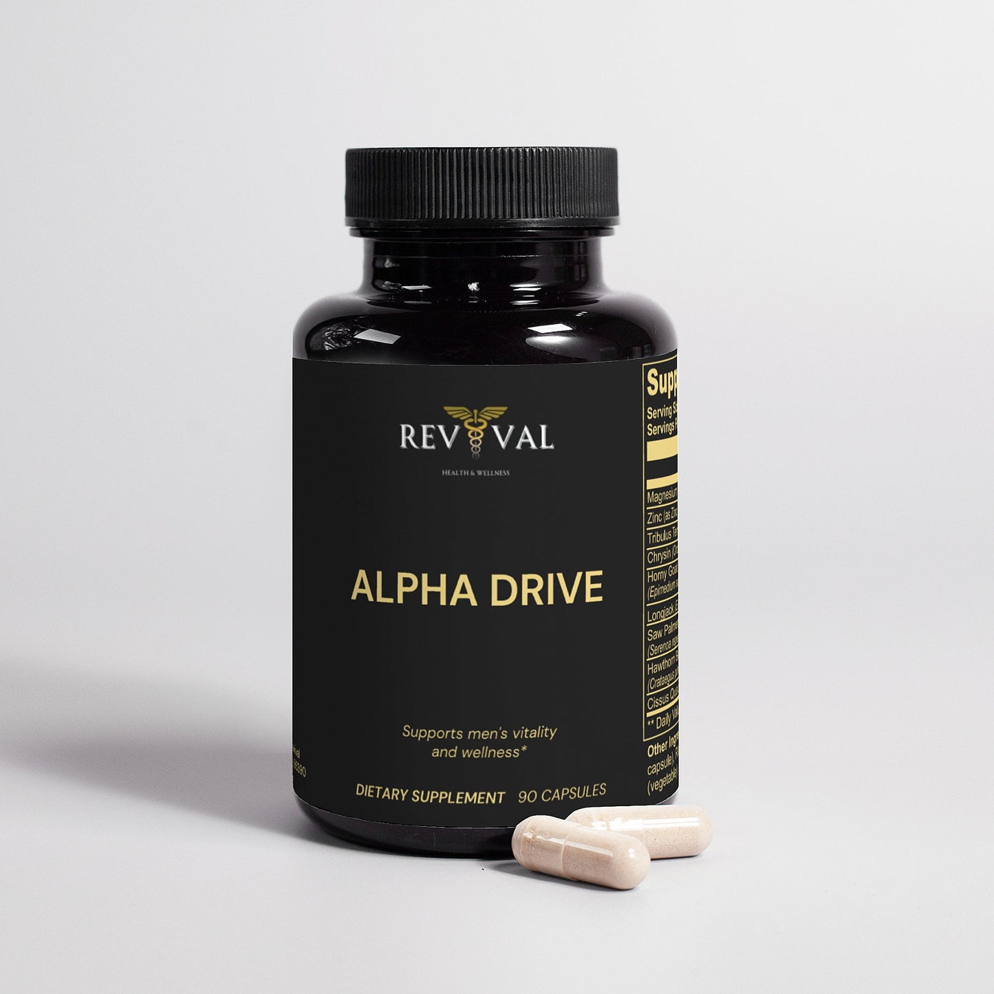 Alpha Drive, front bottle with capsules