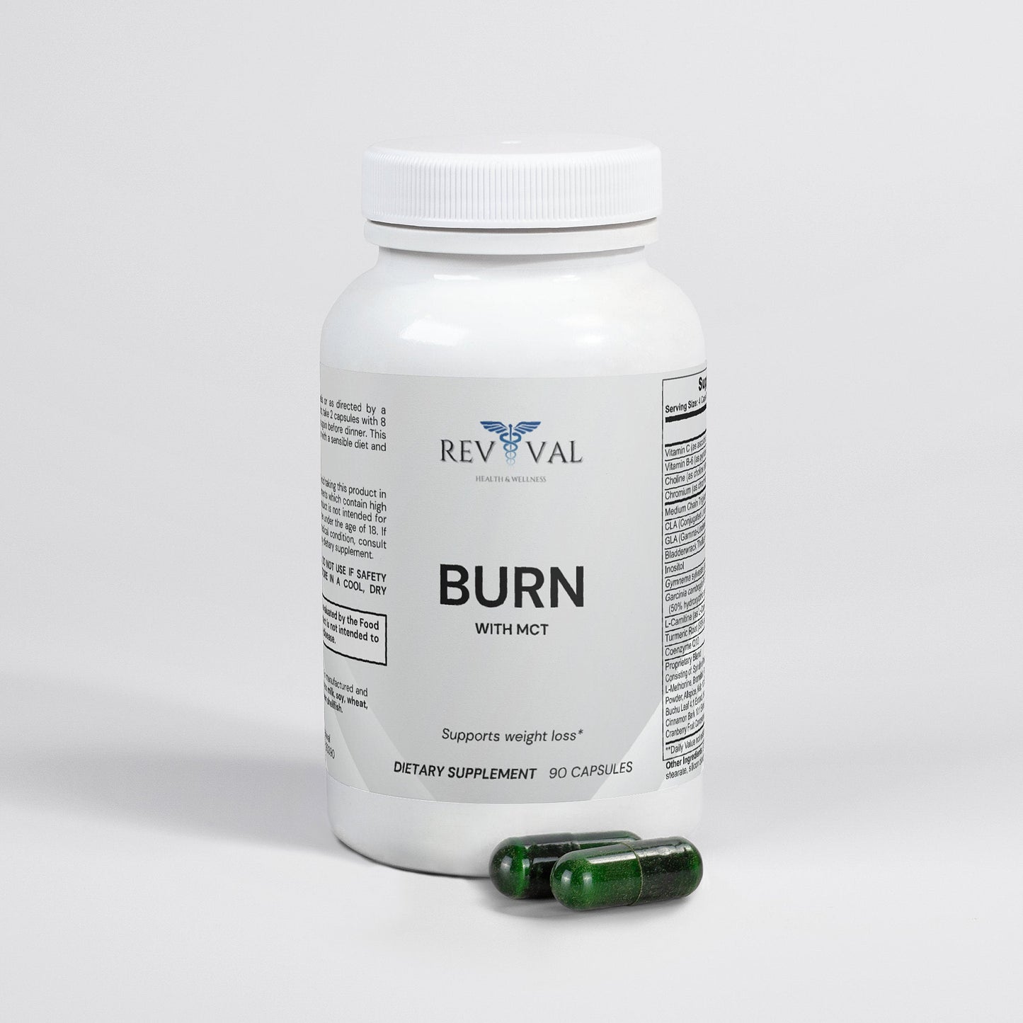 Burn with MCT, front bottle with capsules