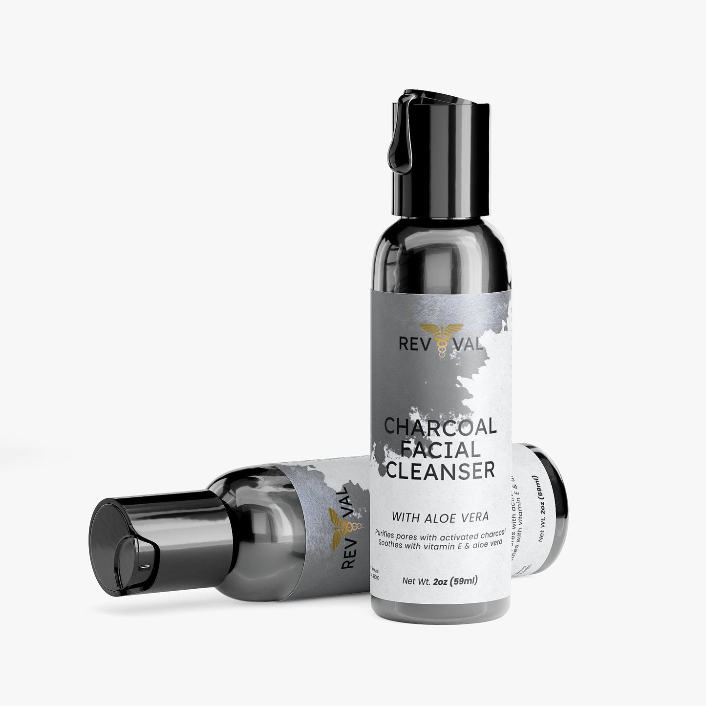 Revival Charcoal Facial Cleanser bottle with gray cap on a white background