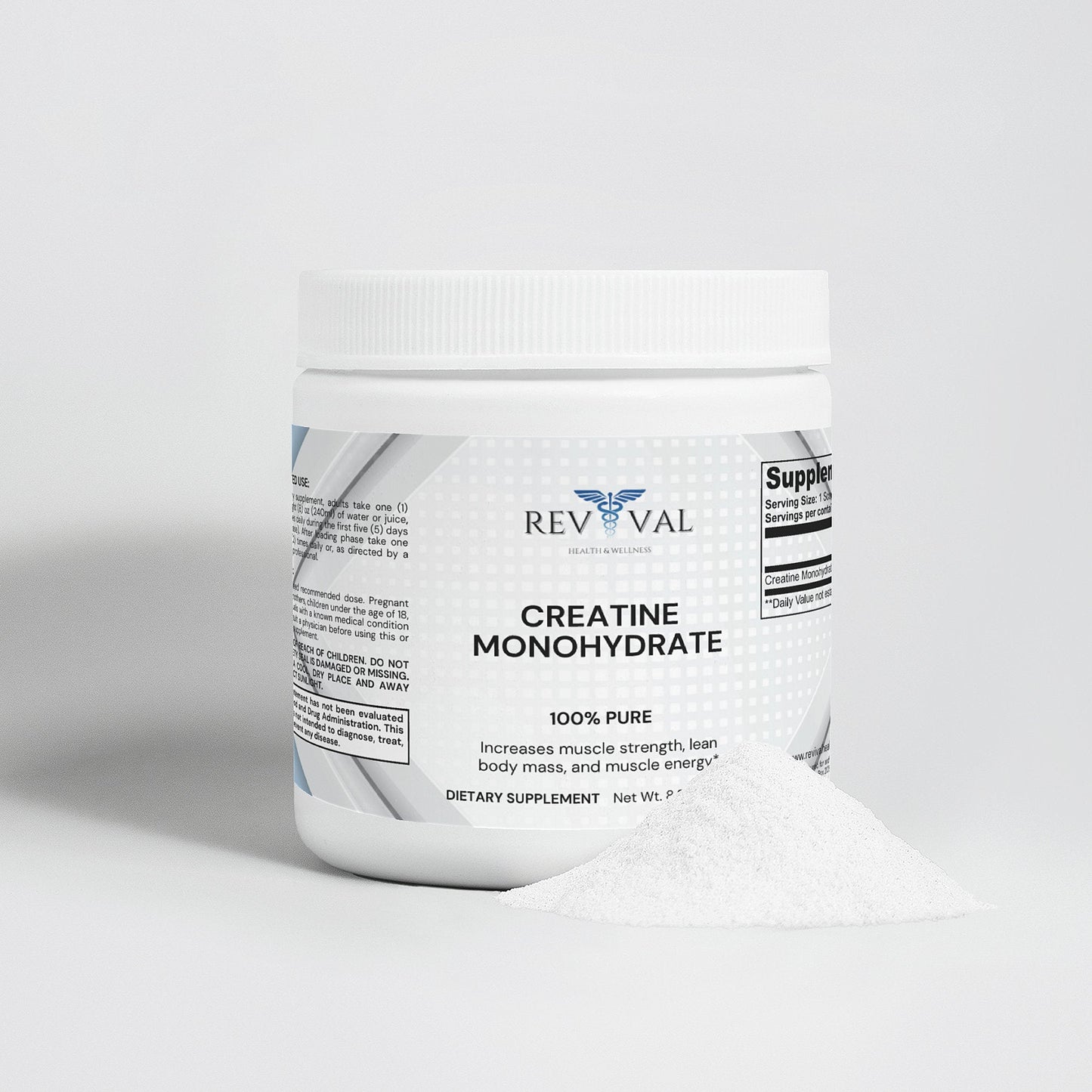 Creatine Monohydrate, front bottle with powder