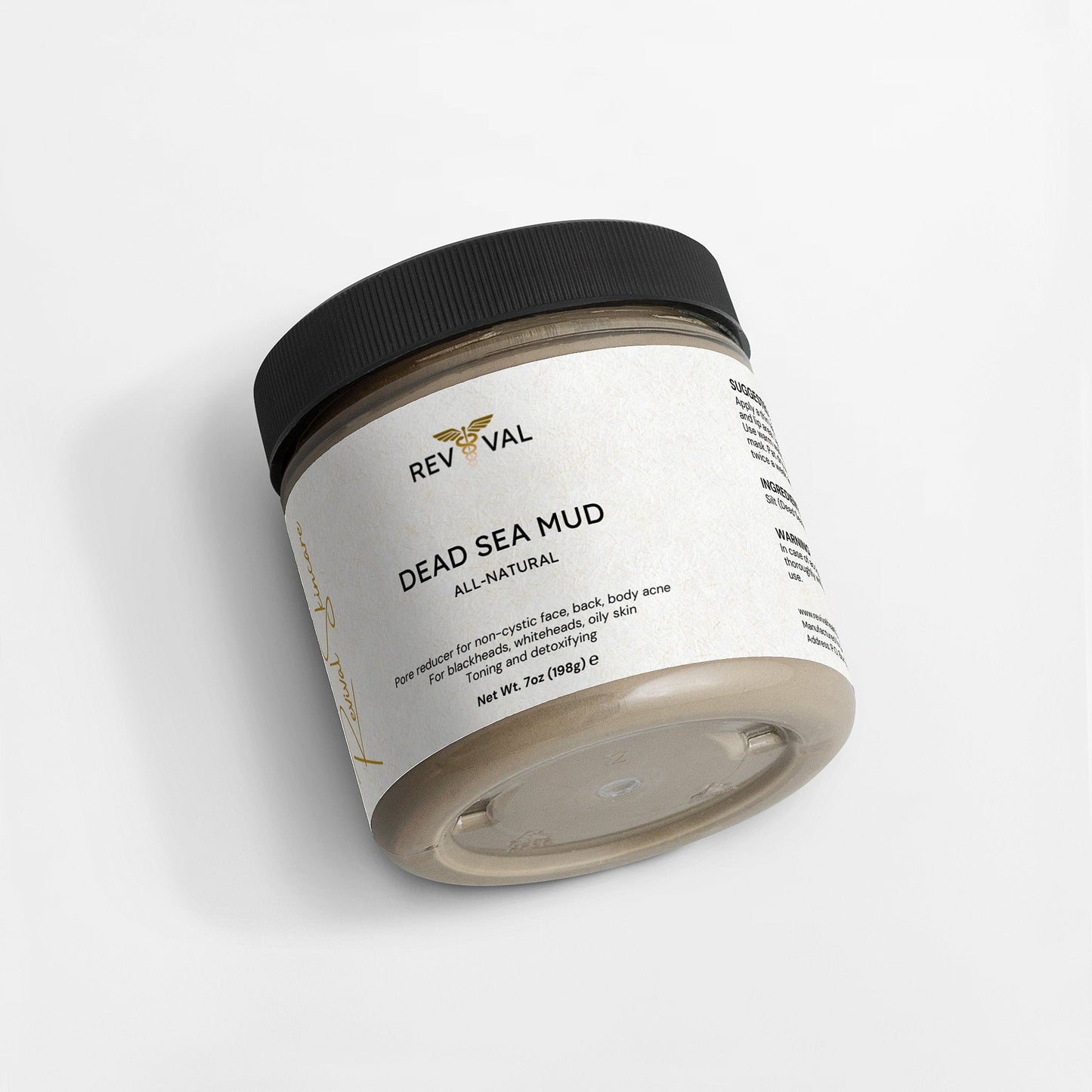 Jar of Rev Val Dead Sea Mud on a white background