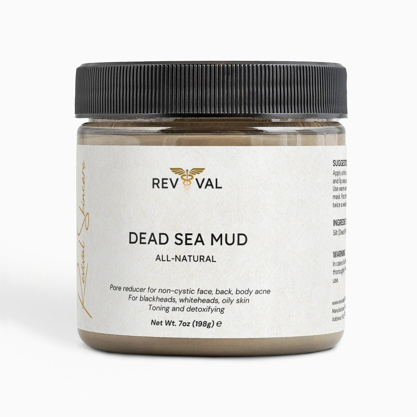 Jar of Rev Val Dead Sea Mud on a white background