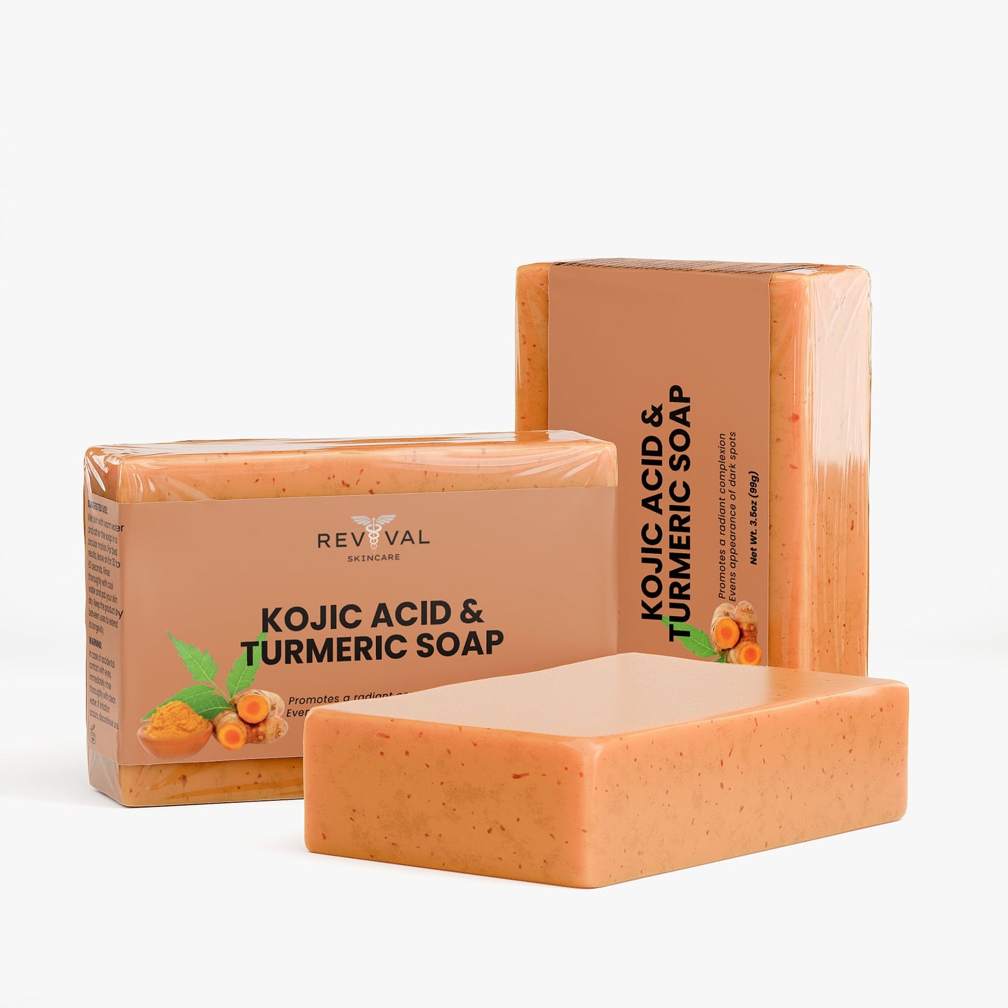 Kojic Acid & Turmeric Soap with packaging on a white background