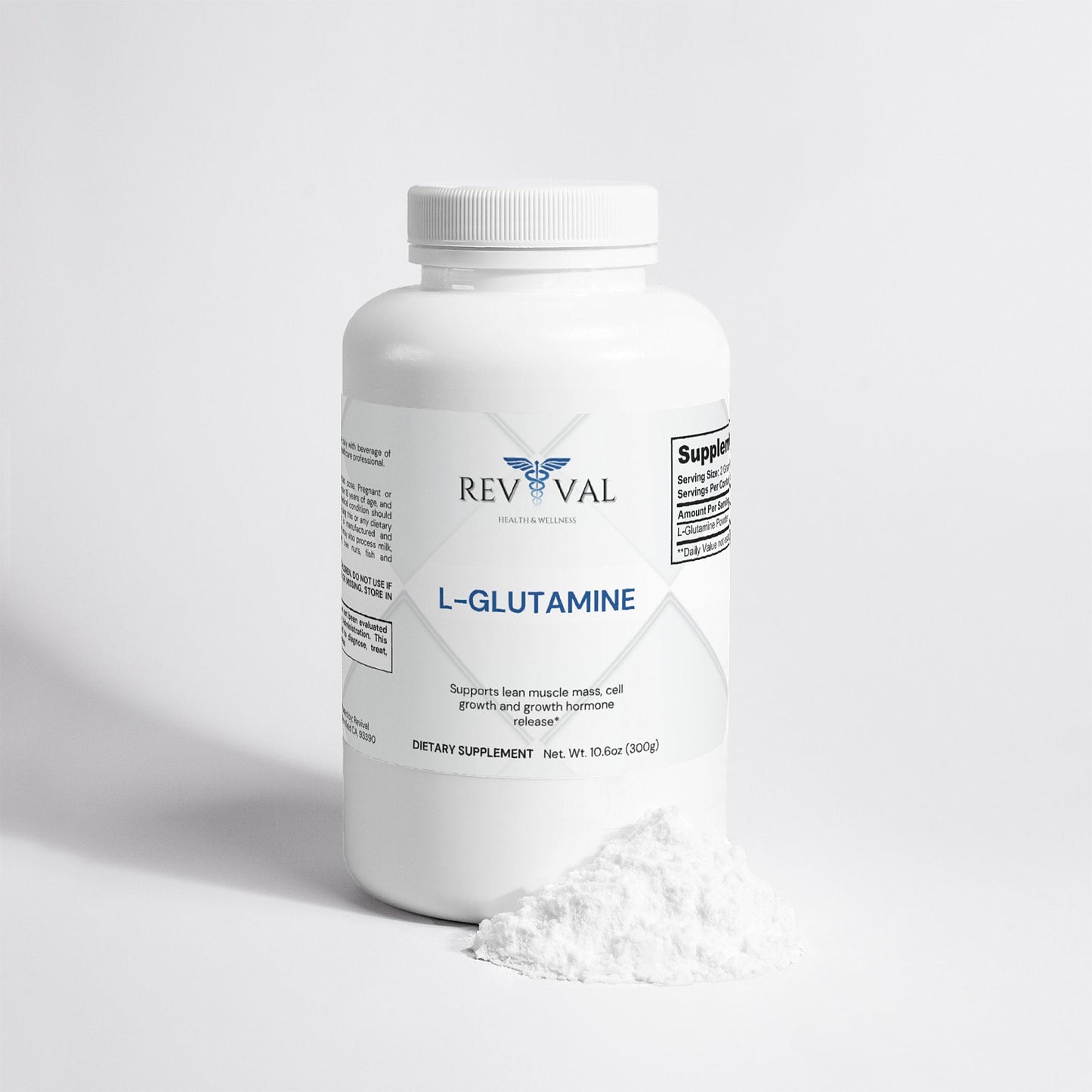 L-Glutamine Powder, front bottle, powder
