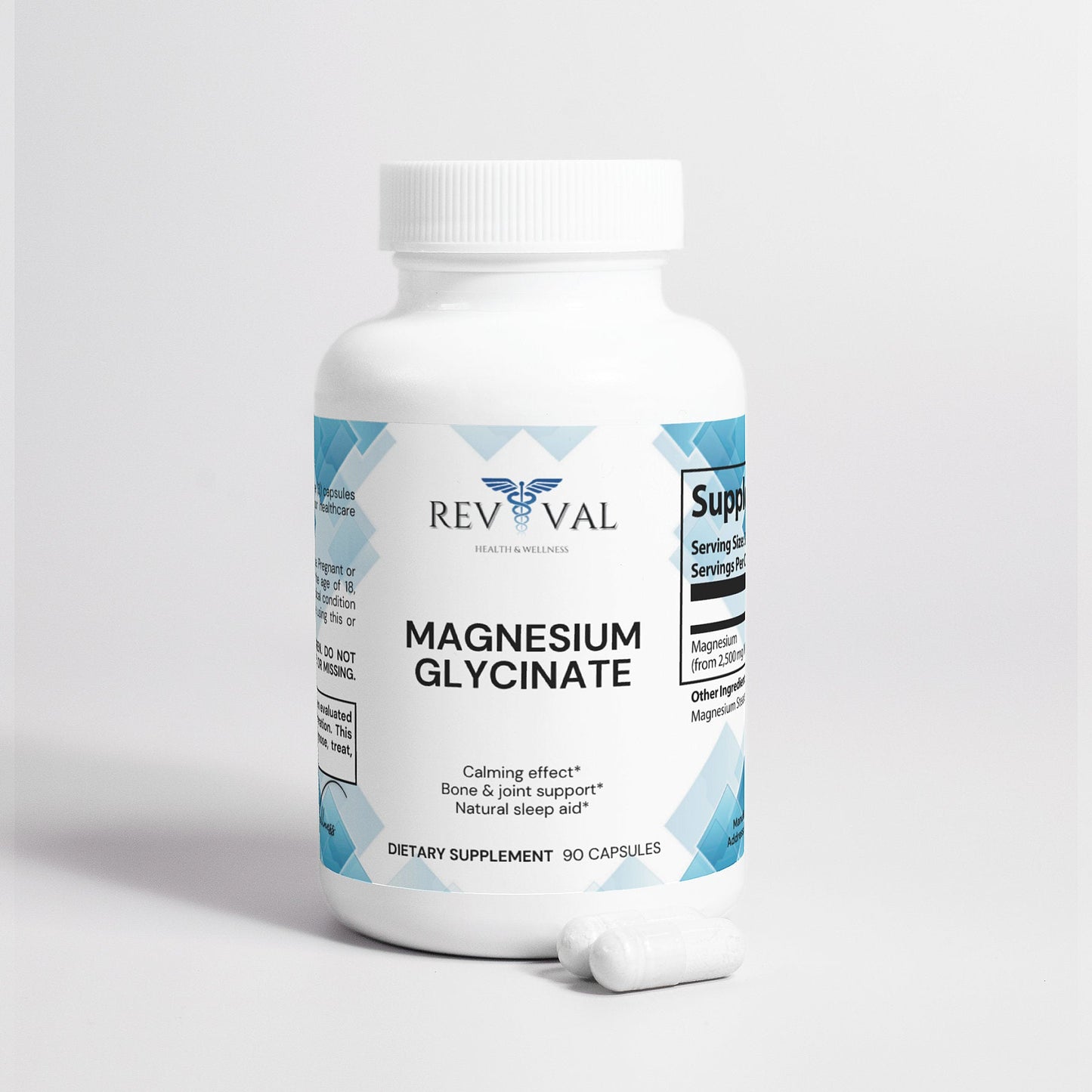 Magnesium Glycinate, front bottle with capsules