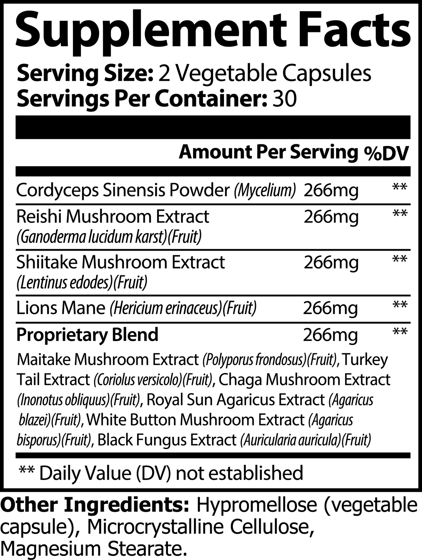 Mushroom Complex 10 X, label