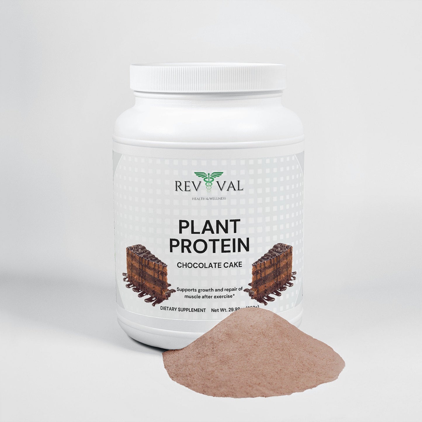 Plant Protein (Chocolate), front bottle with powder