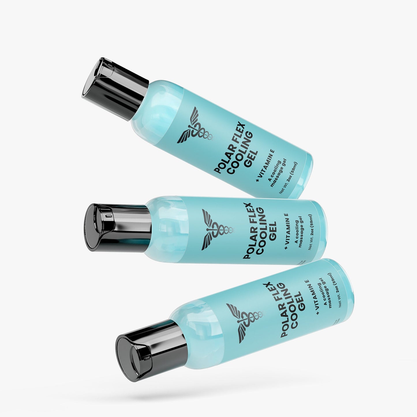 Three bottles of Polar Flex Cooling Gel on a white background