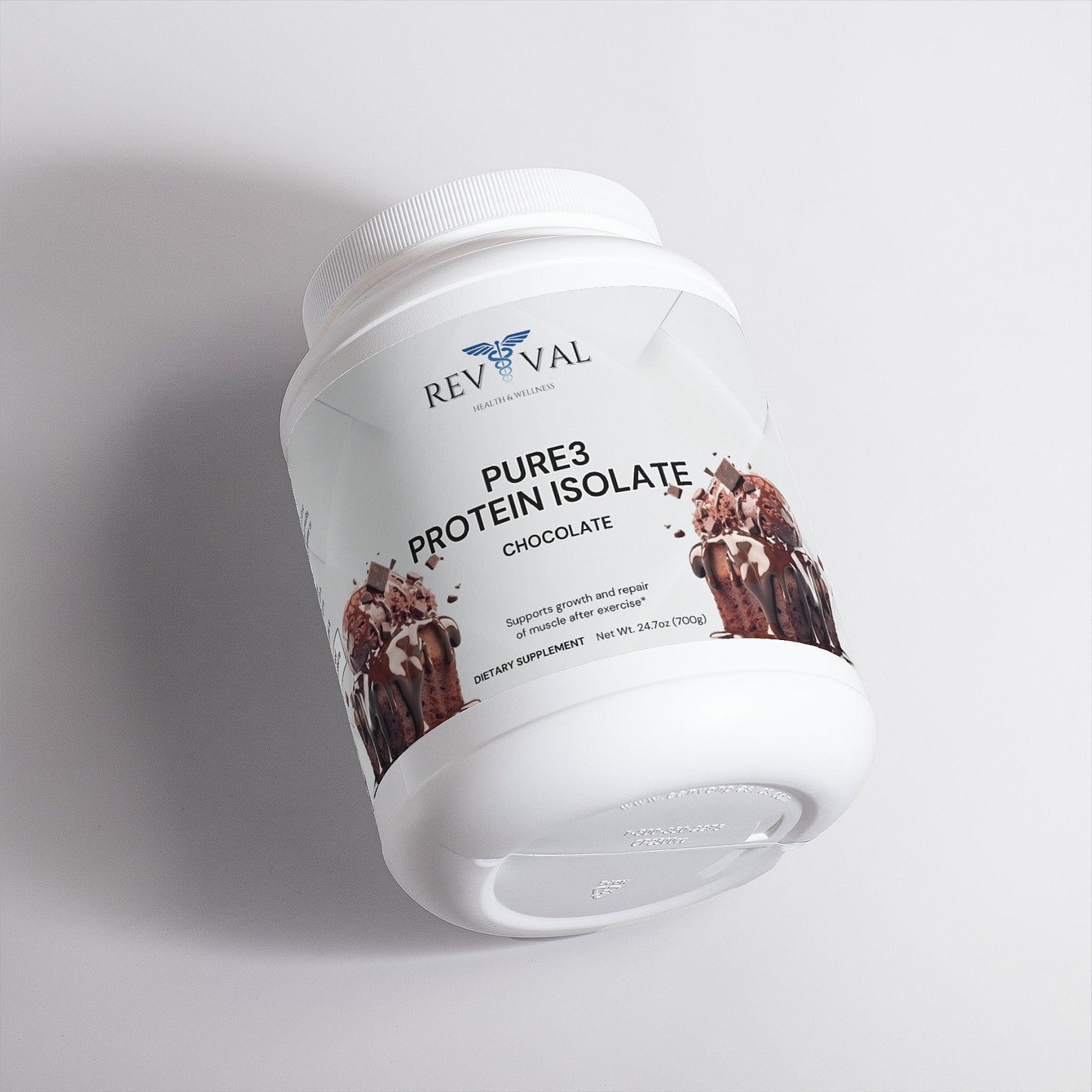 Pure3 Protein Isolate (Chocolate), front angled bottle