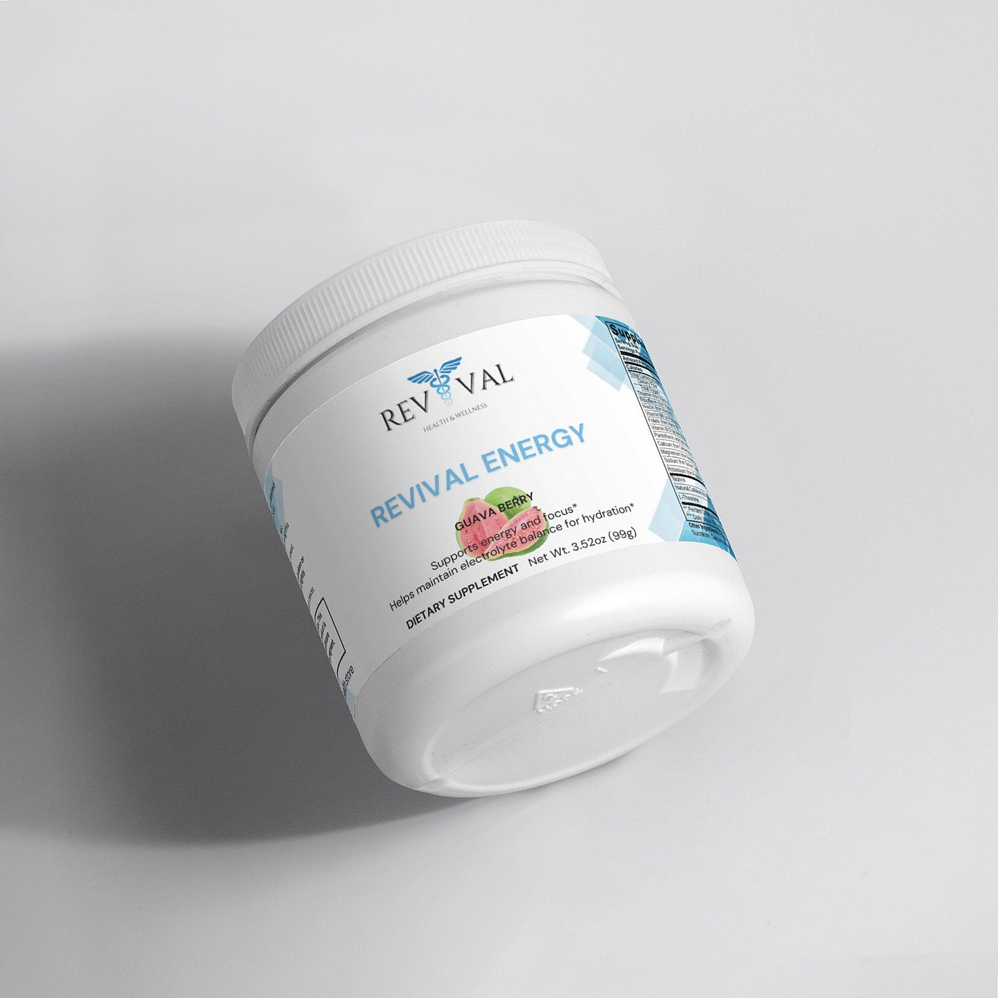 Revival Energy, front angled bottle