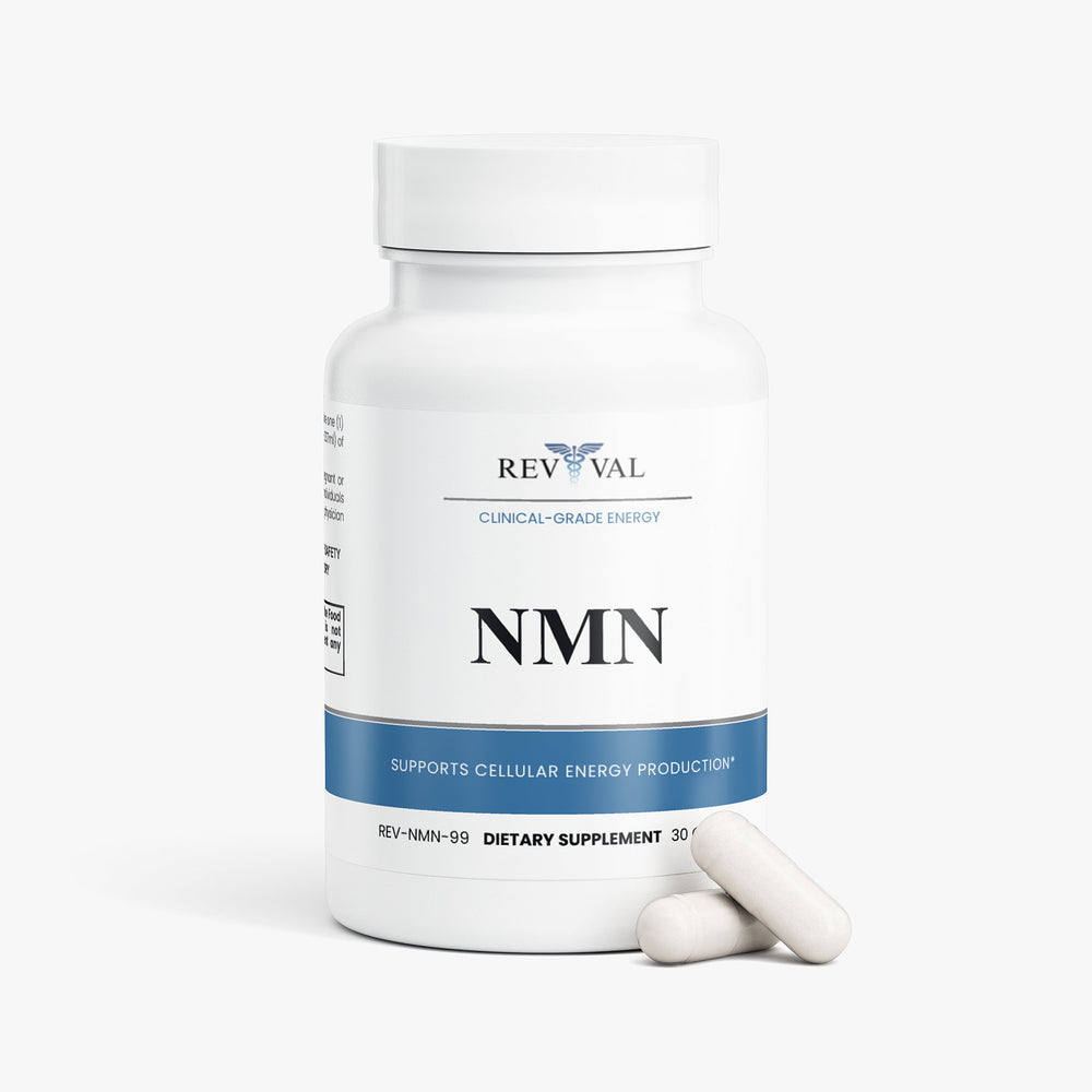 Supplement bottle labeled 'NMN' with a white background