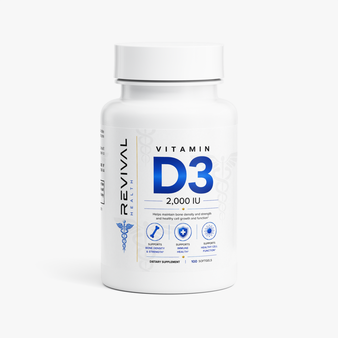 Vitamin D3 bottle on white background
