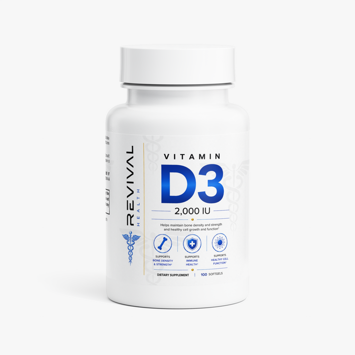 Vitamin D3 bottle on white background