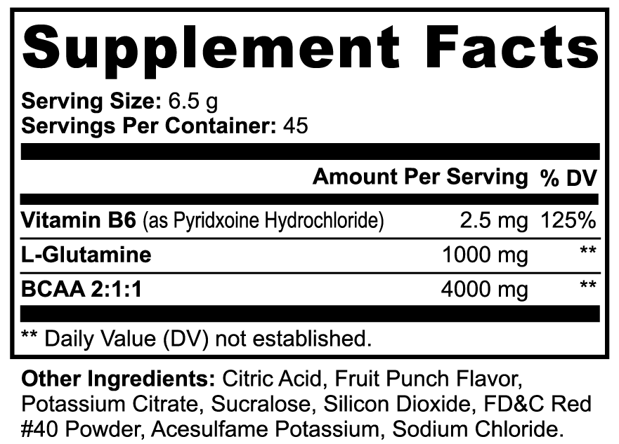 Supplement facts label with nutritional information and ingredients listed.