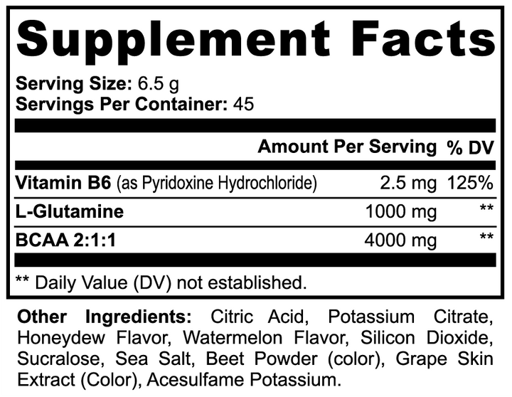 Supplement facts label with nutritional information and ingredients listed.