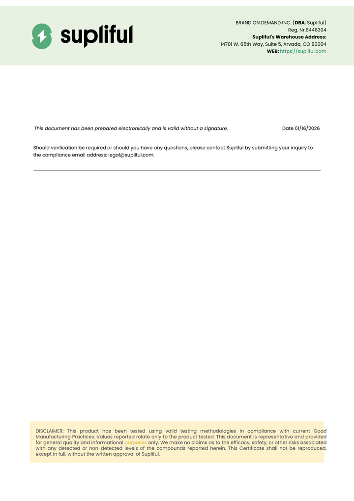 Supliful document with electronic signature confirmation on a white background