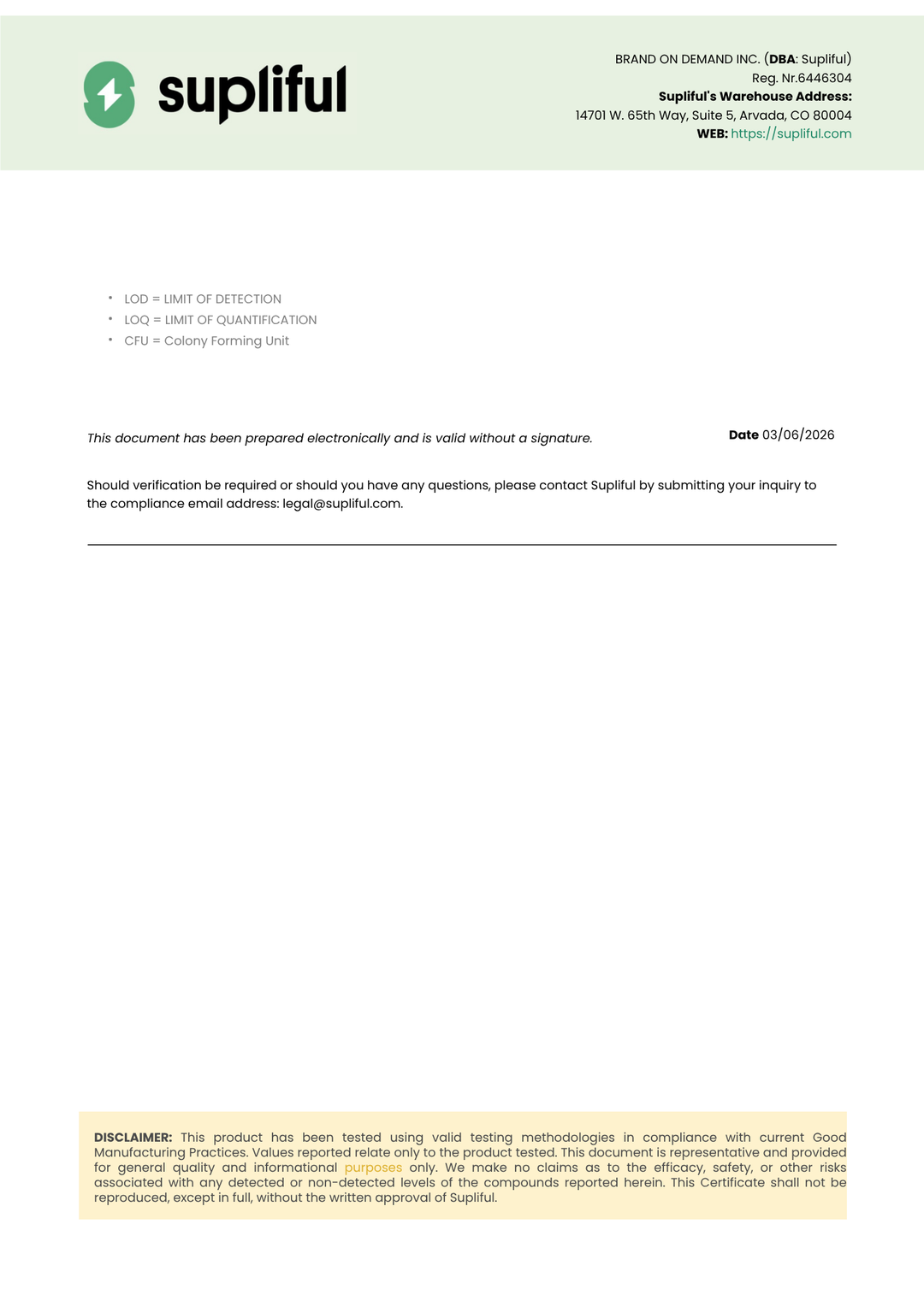 Supliful document with branding and text on a white background