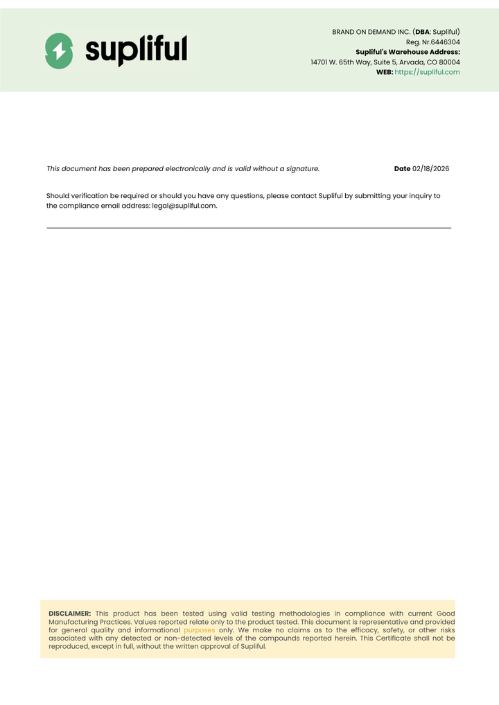 Supliful document with branding and contact information on a white background