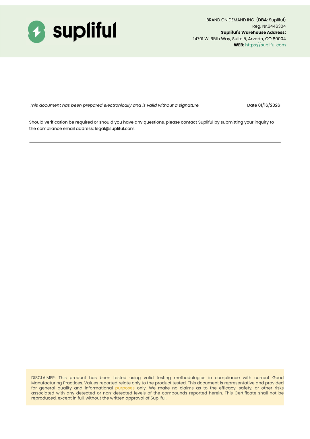 Supliful document with branding and text on a white background