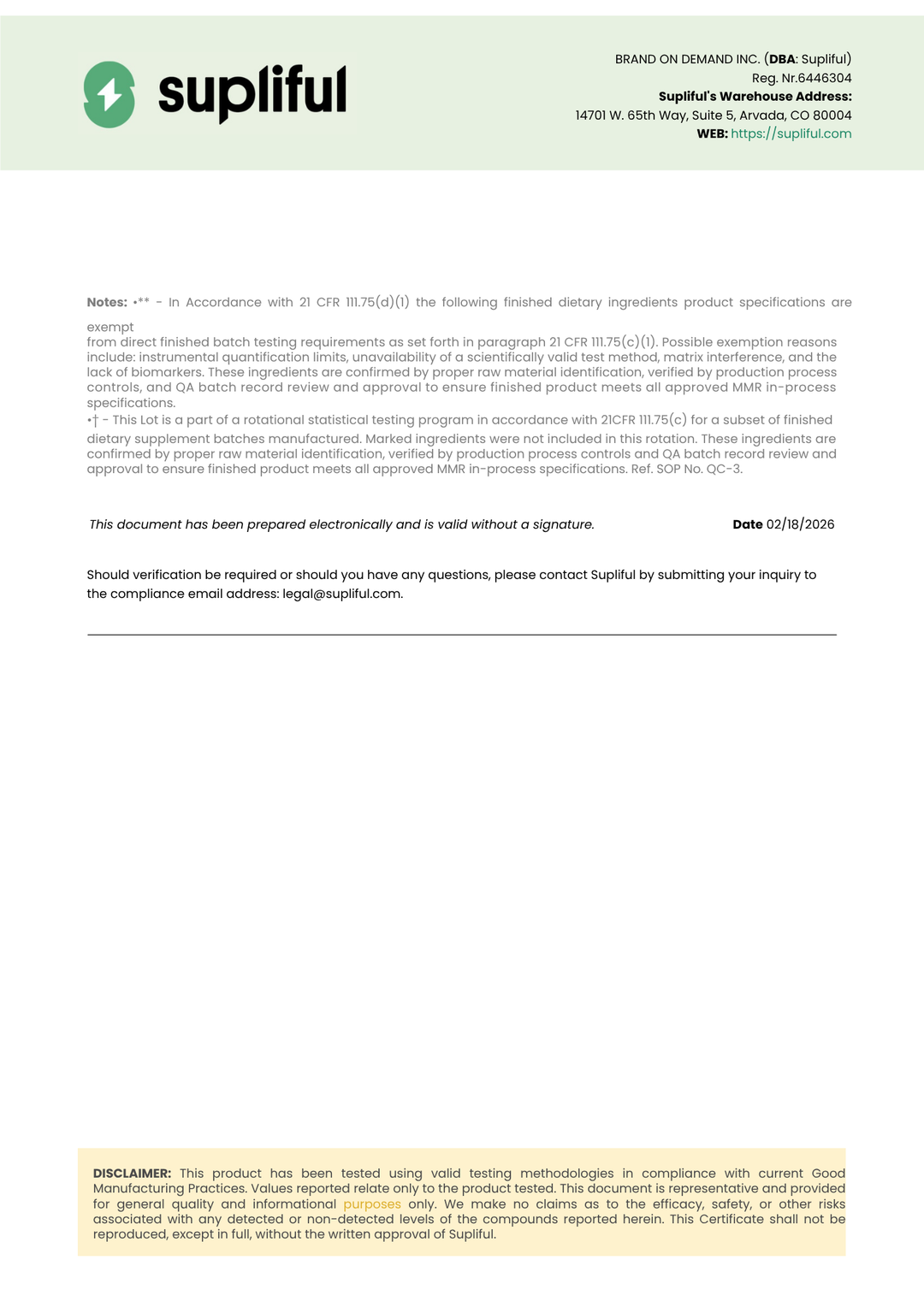 Supliful document with branding and text on a white background