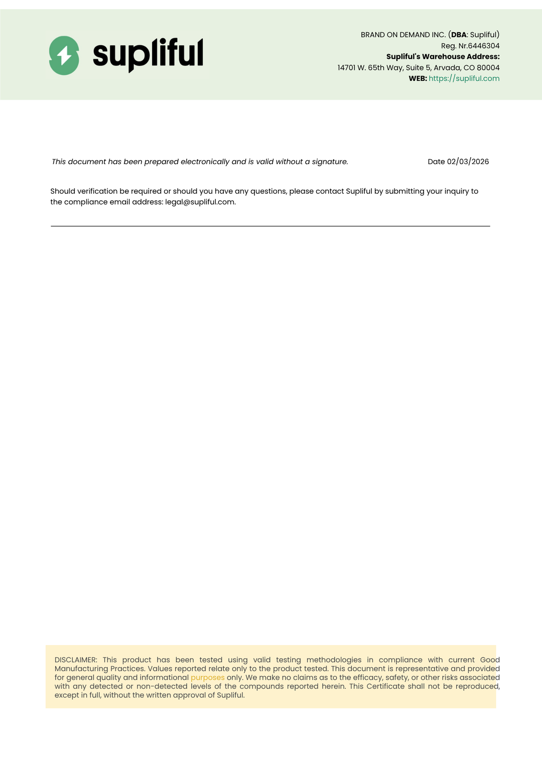 Supliful document with text and logo on a white background