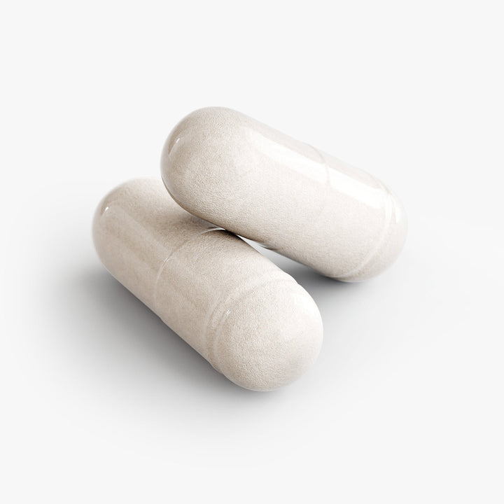 Two beige cylindrical objects on a white background