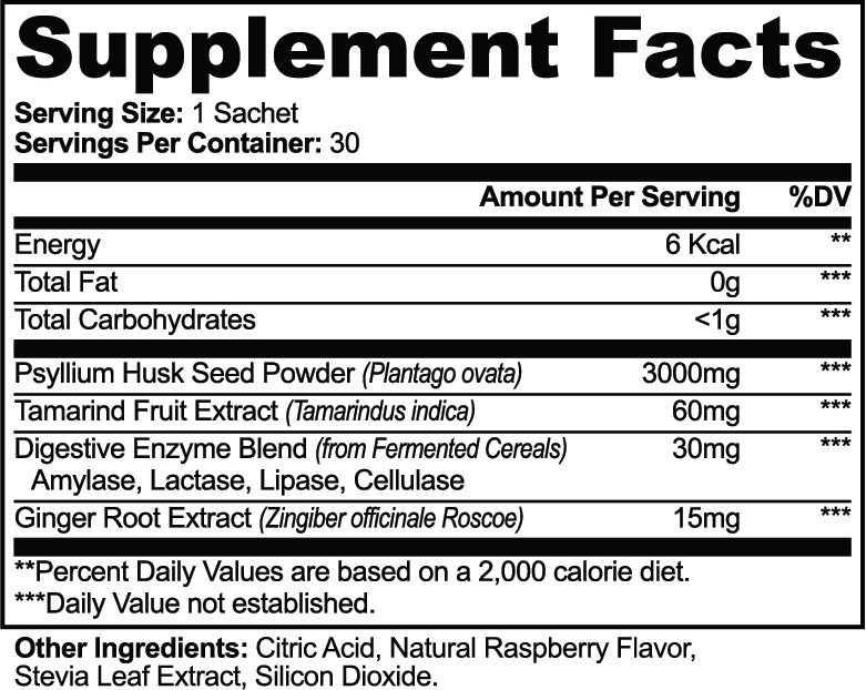 Supplement facts label with detailed nutritional information on a white background