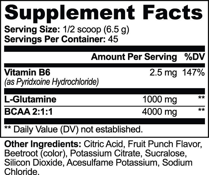 Supplement facts label with nutritional information on a white background
