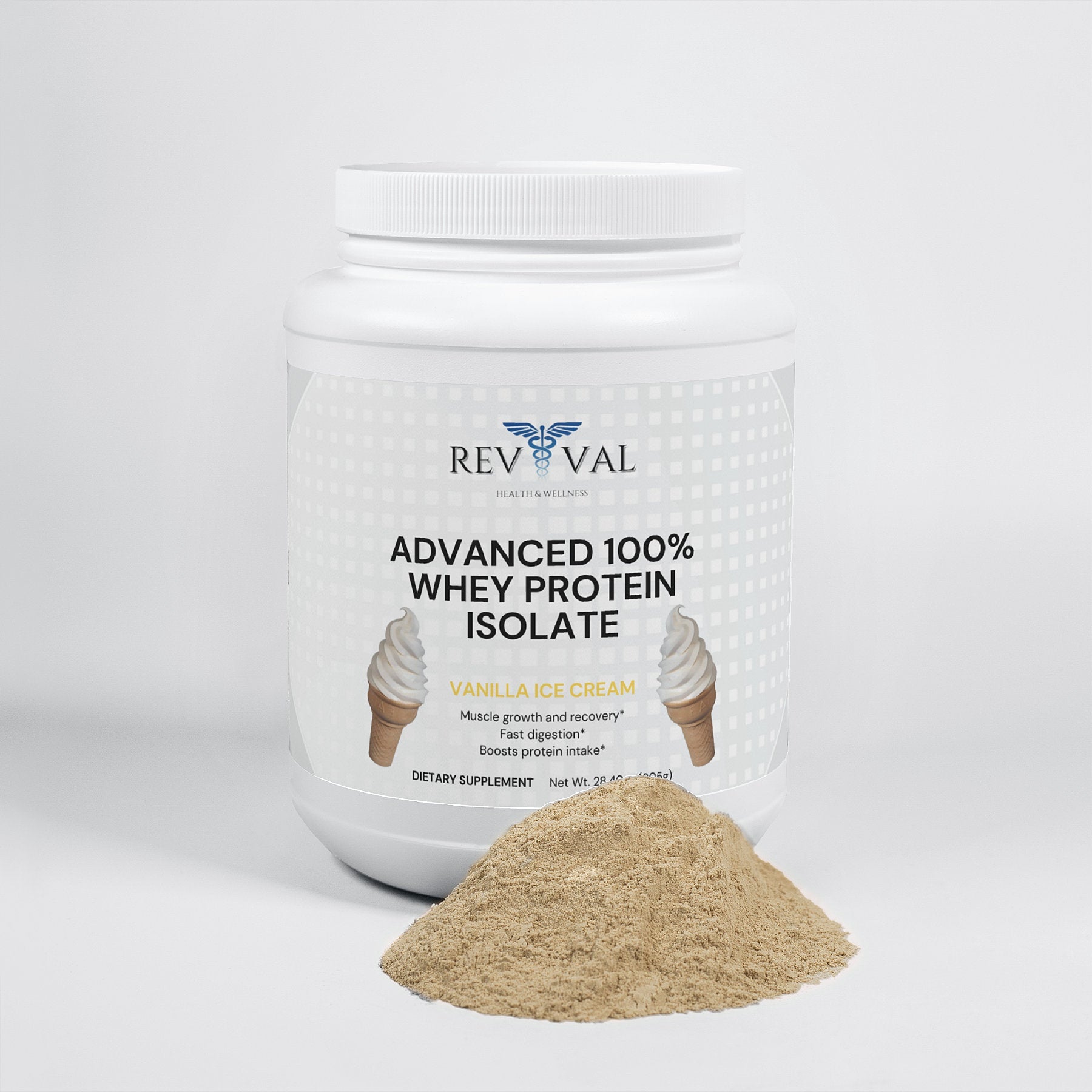 Advanced 100% Whey Protein Isolate (Vanilla), front bottle, powder