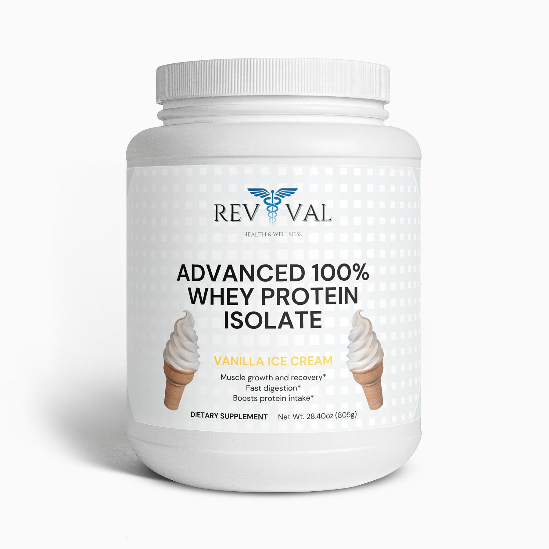 Advanced 100% Whey Protein Isolate (Vanilla), front bottle