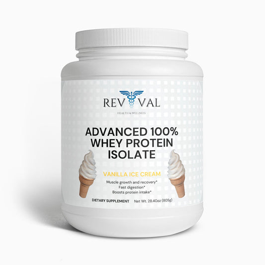 Advanced 100% Whey Protein Isolate (Vanilla), front bottle