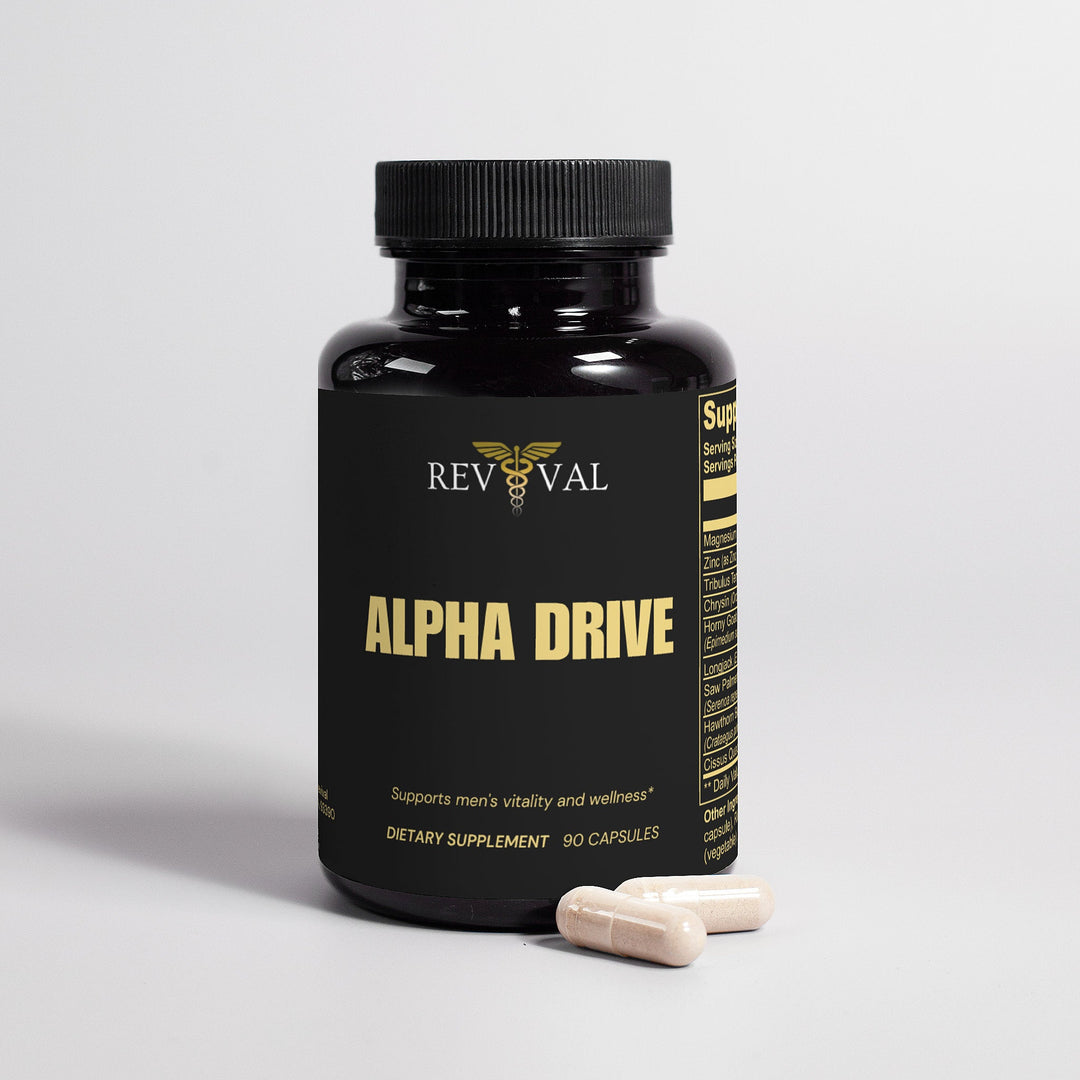 Black supplement bottle labeled &