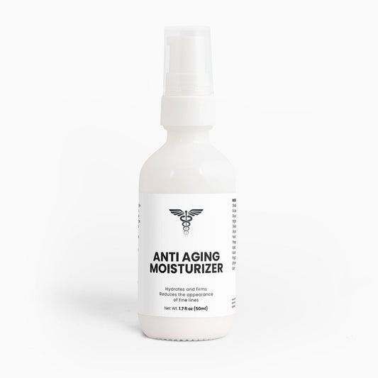 Anti-aging moisturizer bottle on a white background