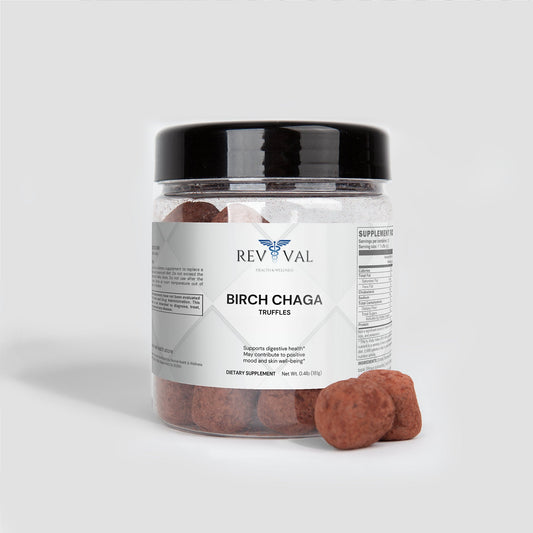 Birch Chaga Truffles, front bottle with gummies