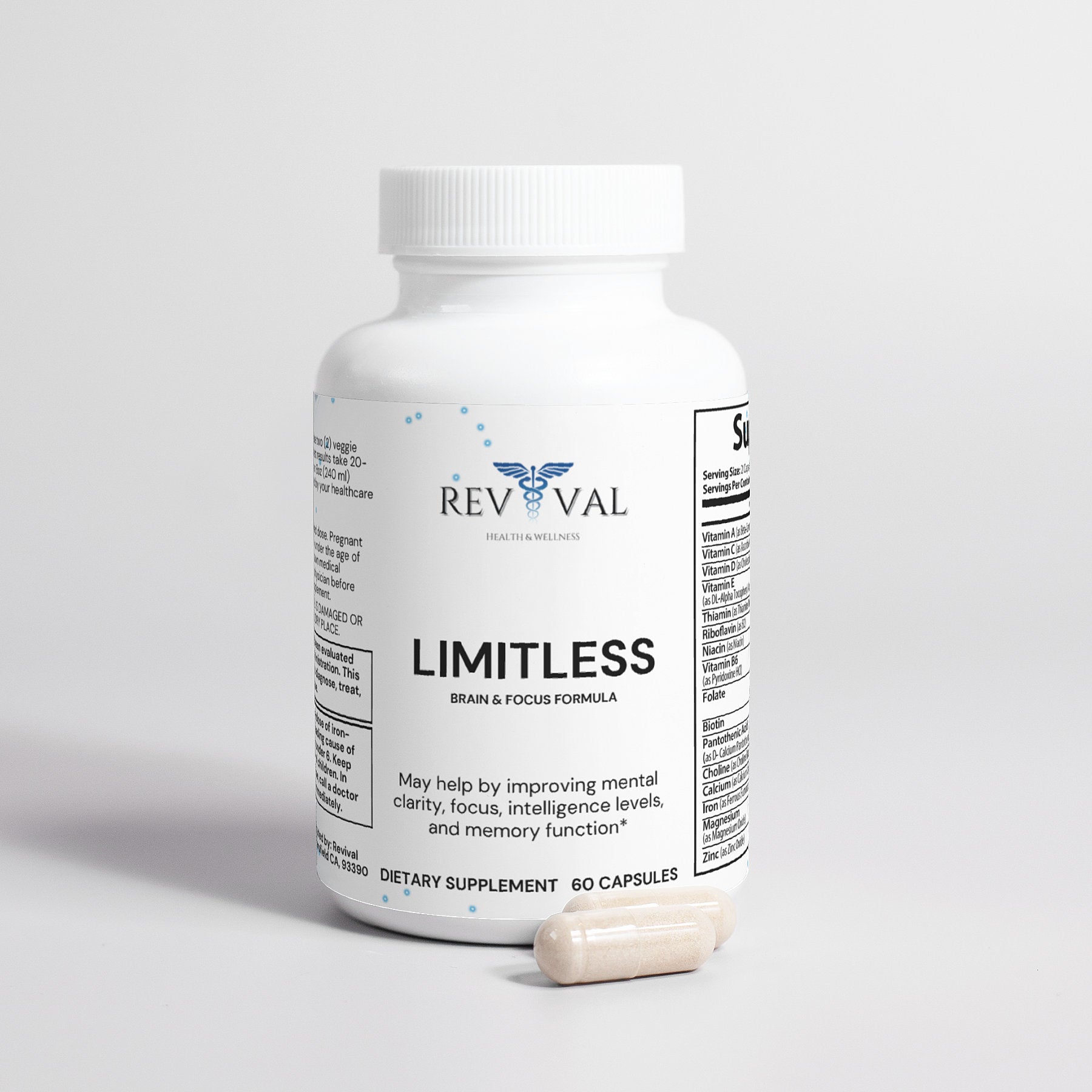 Limitless: Brain & Focus Formula, front bottle, capsules