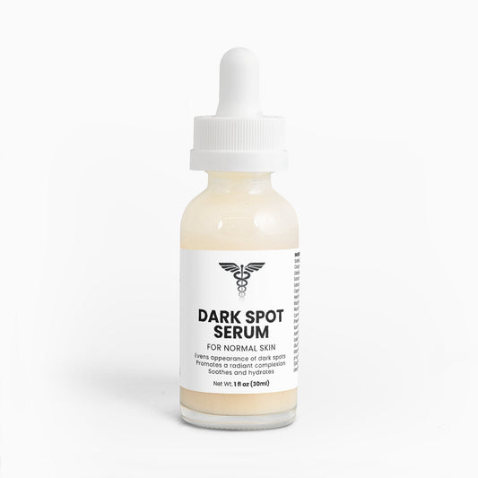 Dark spot serum bottle with dropper on a white background