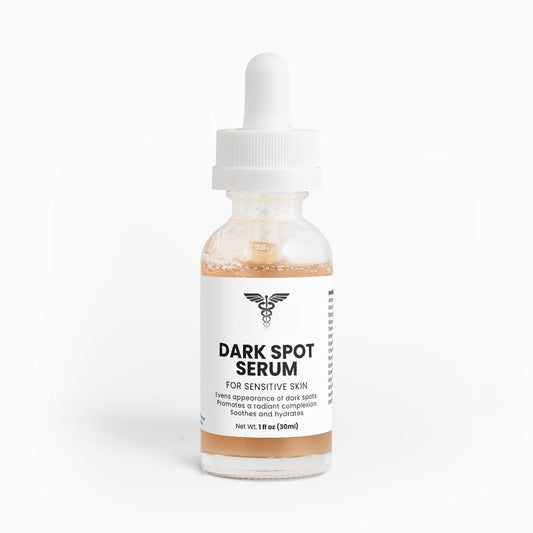 Dark spot serum bottle with dropper on a white background