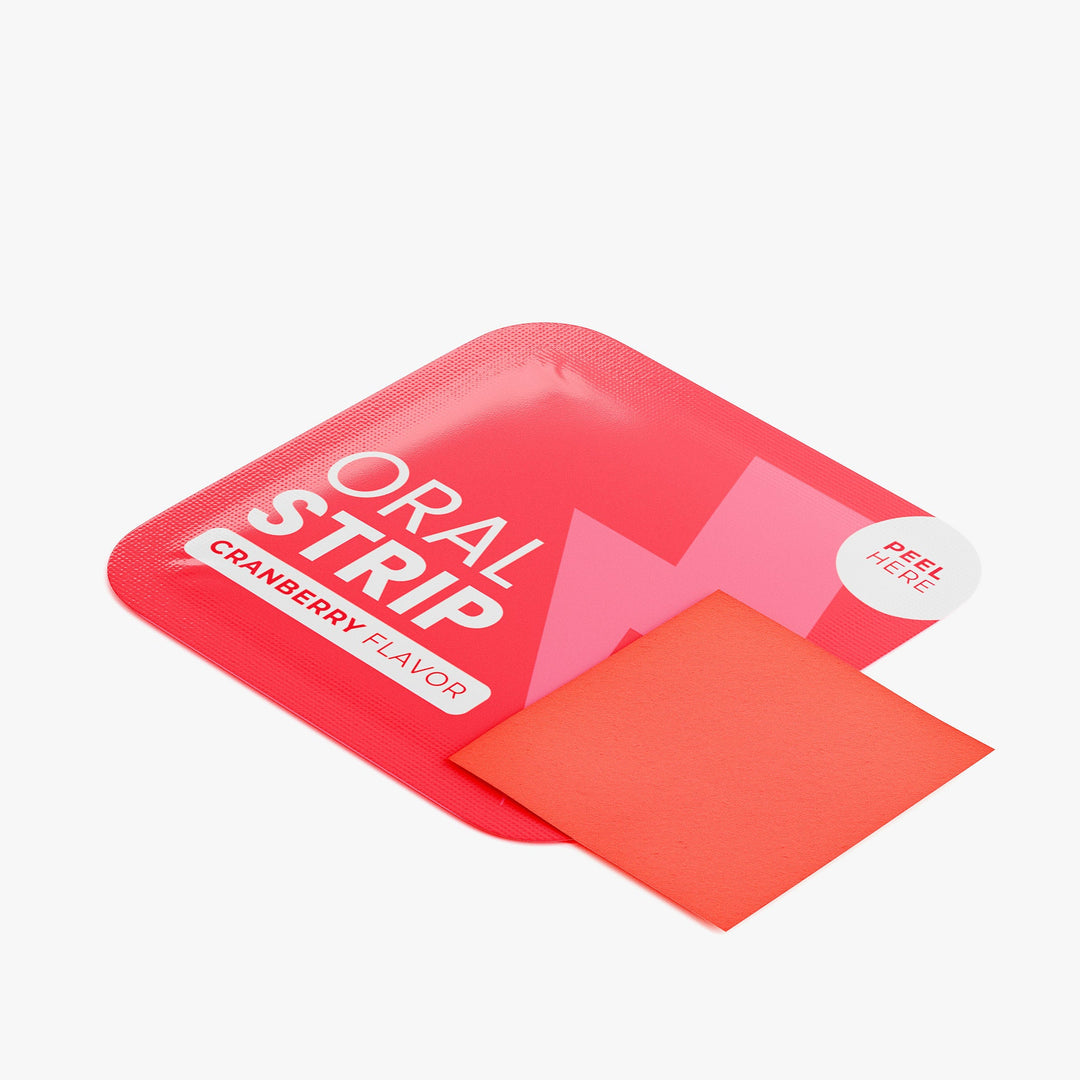 Red oral strip packaging with &