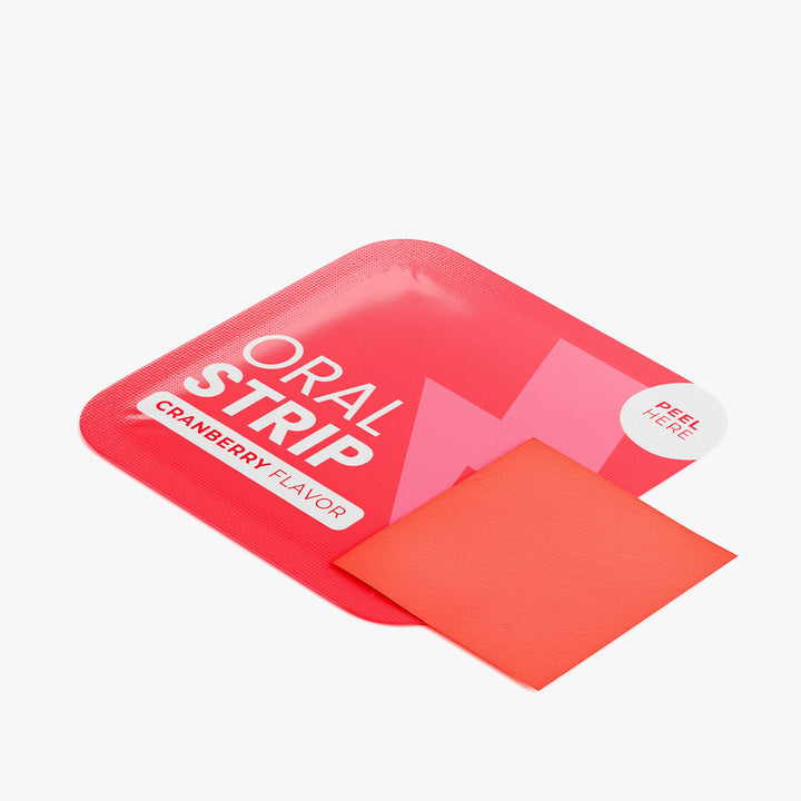 Red oral strip packaging with &