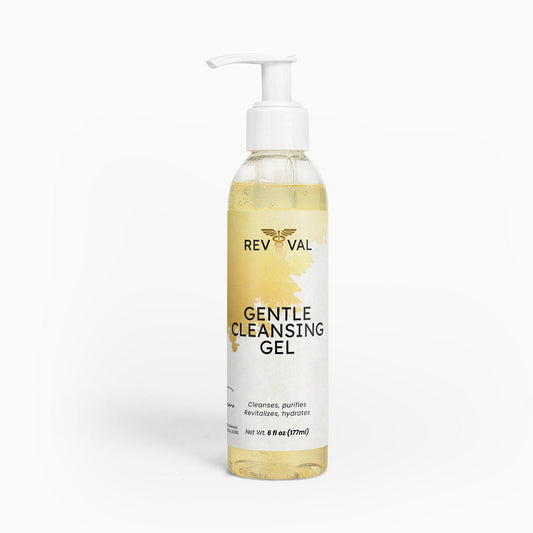 Bottle of Rev Val Gentle Cleansing Gel on a white background