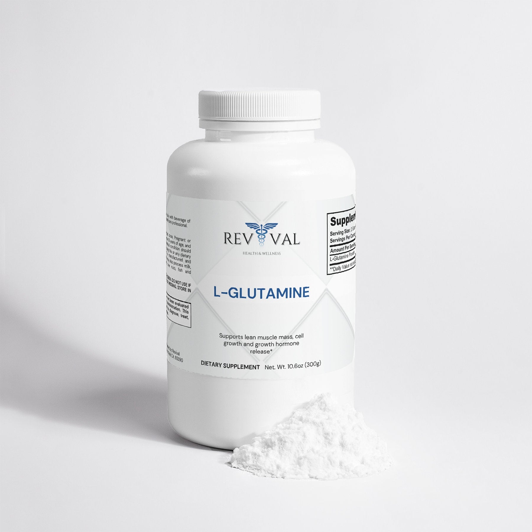 L-Glutamine Powder, front bottle, powder