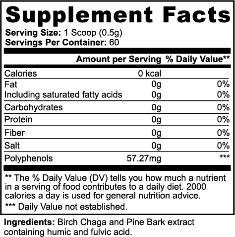 Supplement facts label with green background and black text