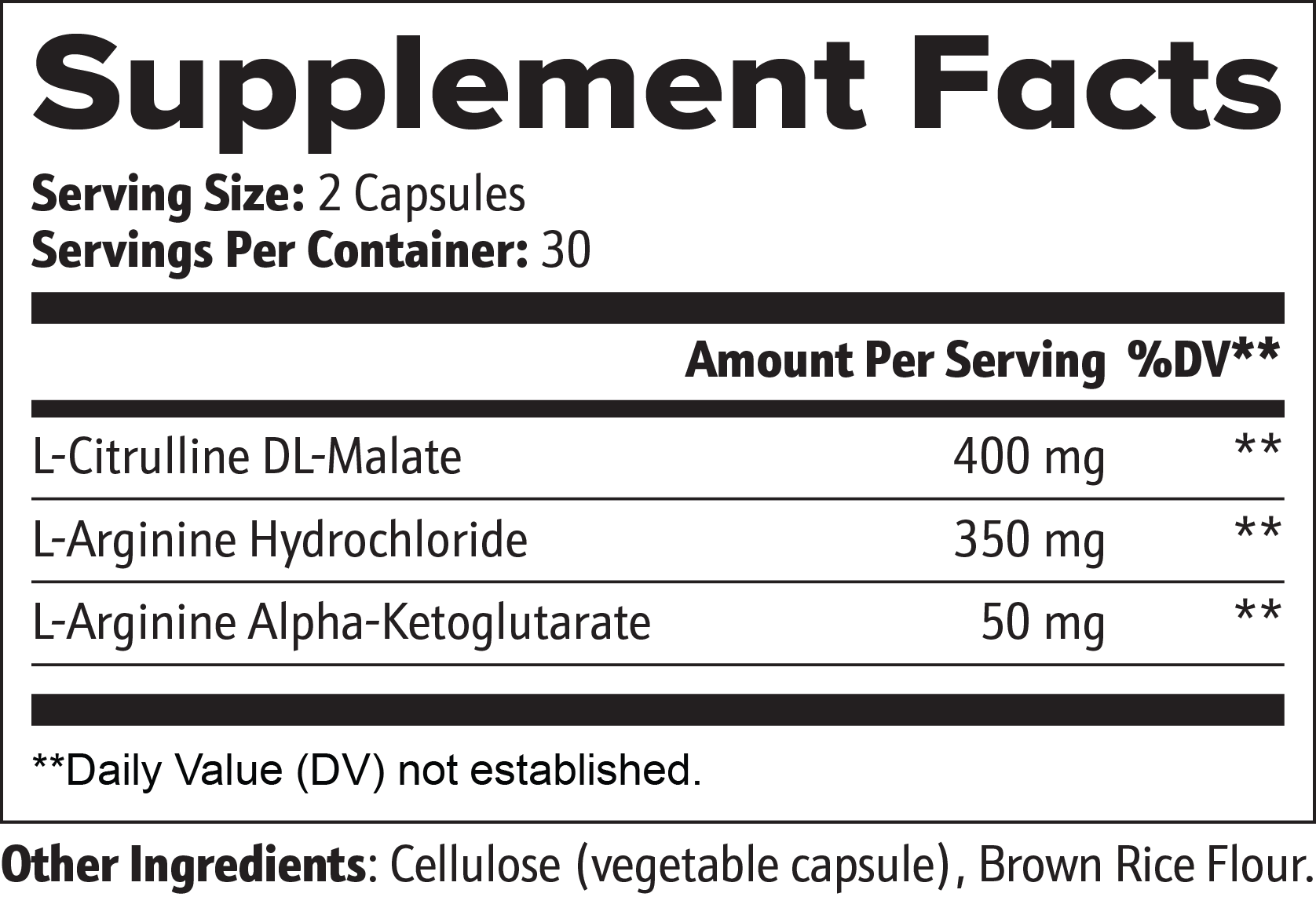 Supplement facts label with ingredients and serving sizes on a white background