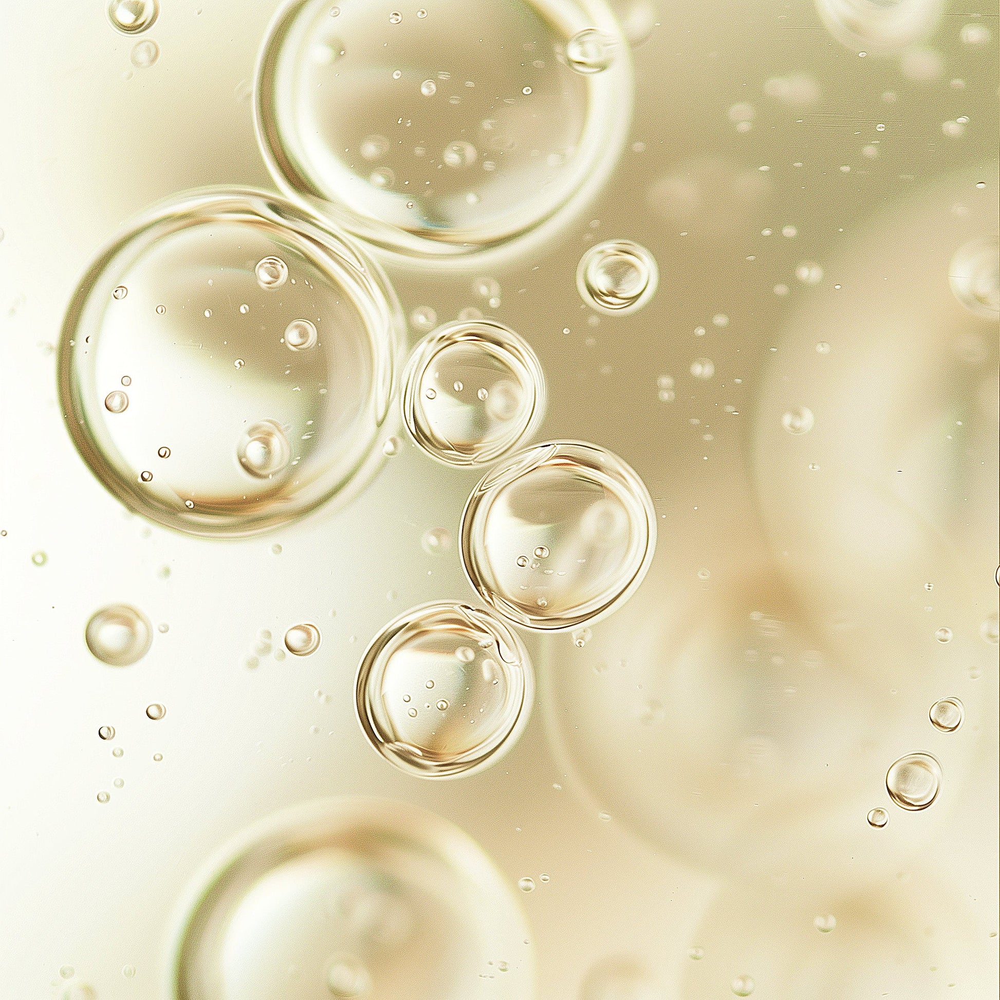 Close-up of golden bubbles on a light background