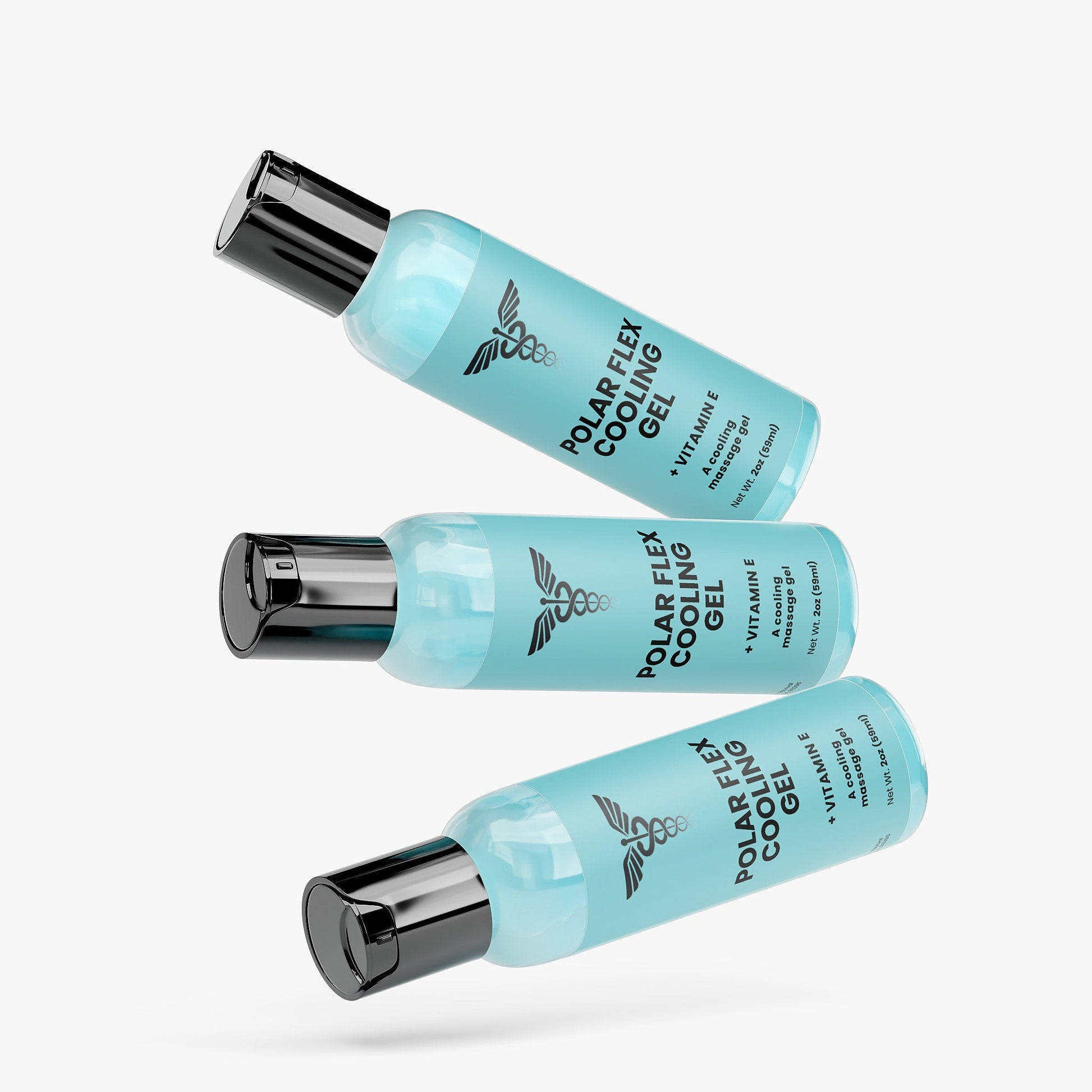 Three bottles of Polar Flex Cooling Gel on a white background