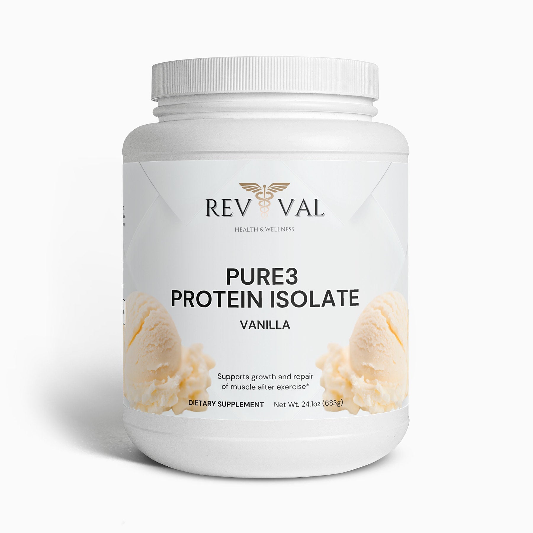 Pure3 Protein Isolate (Vanilla), front bottle