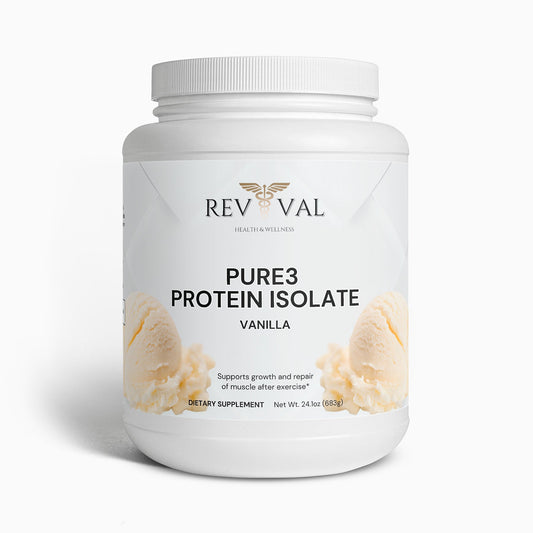 Pure3 Protein Isolate (Vanilla), front bottle
