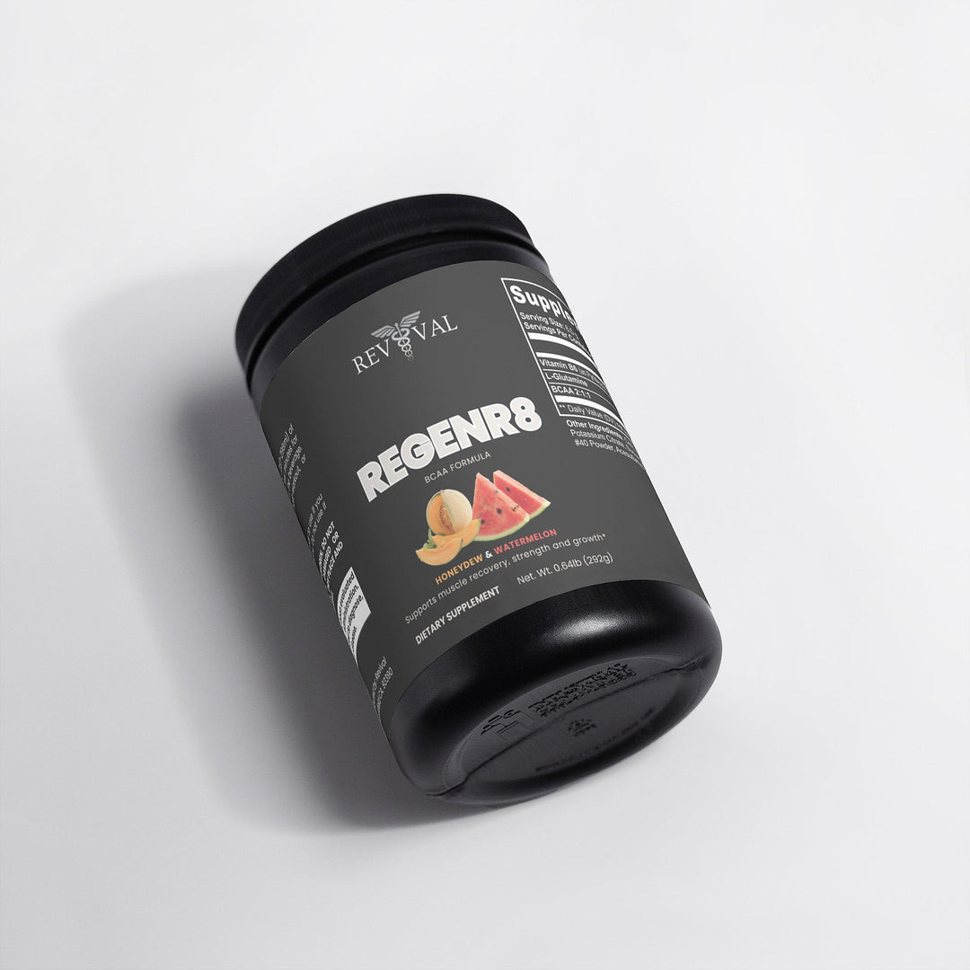 Black supplement container labeled &